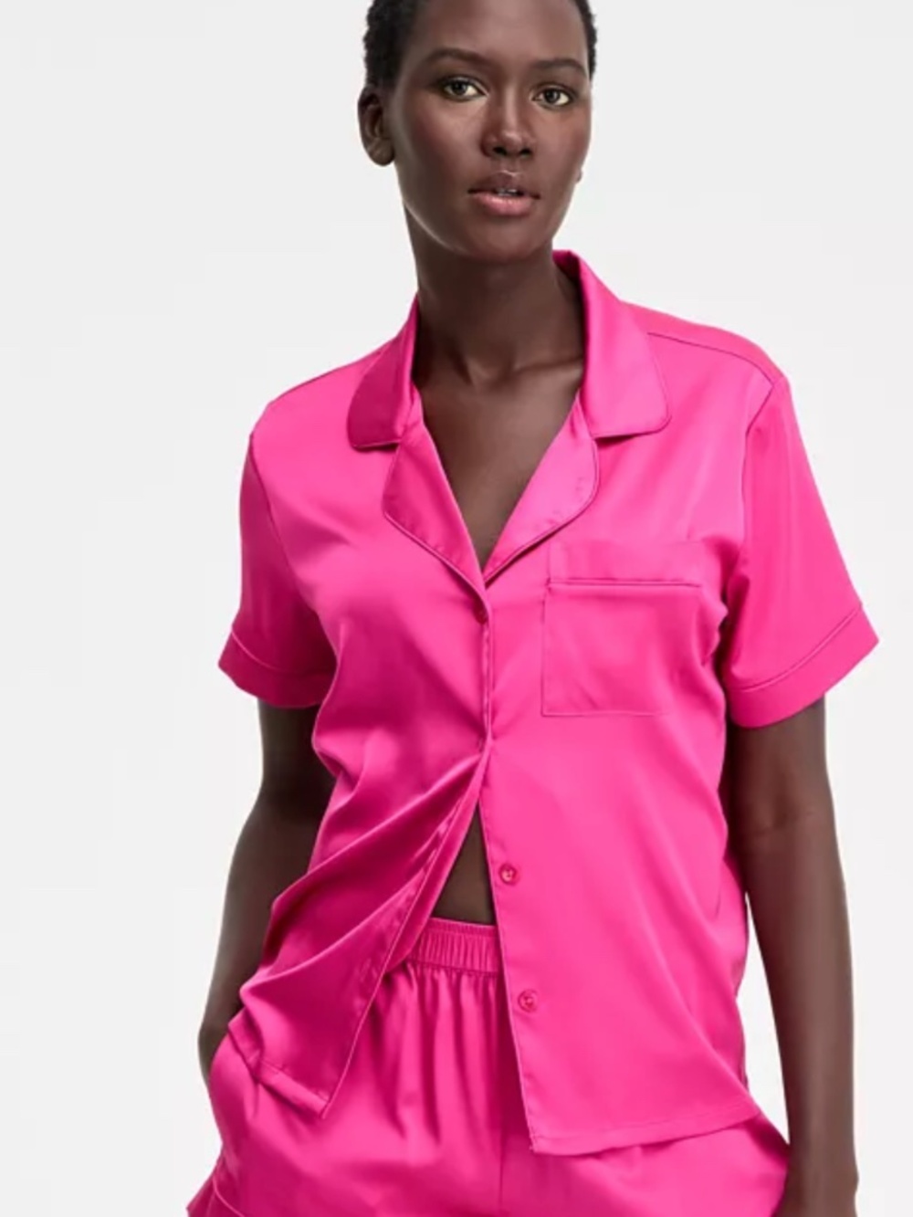 I.n.c. International Concepts Women's Stretch Satin Short-Sleeve Pajamas TOP